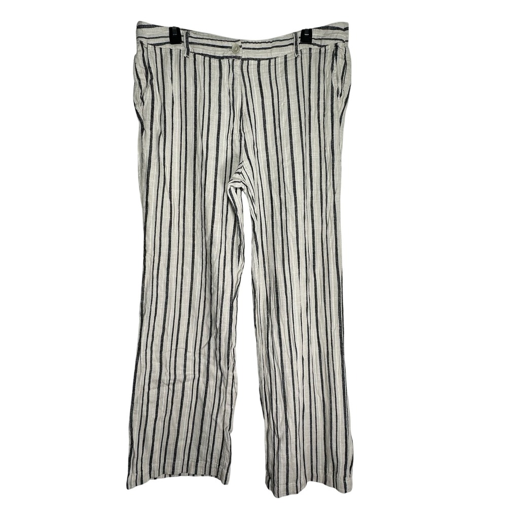 Olsen Europe Anna‎ Linen Blend Striped Wide Leg Pants Womens Size 14 Black White
